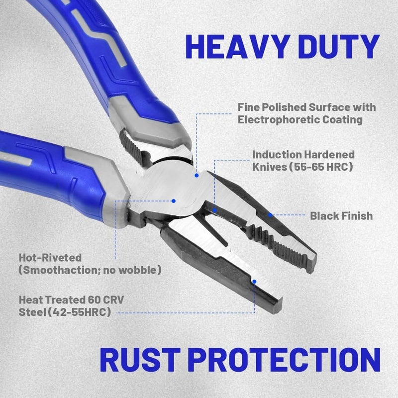 vomex 8-inch Linemans Pliers - High Leverage,Cr-Ni Side Cutters for Wire Cutting/Crimping,with Unique Non-Slip Jaws - Image 4